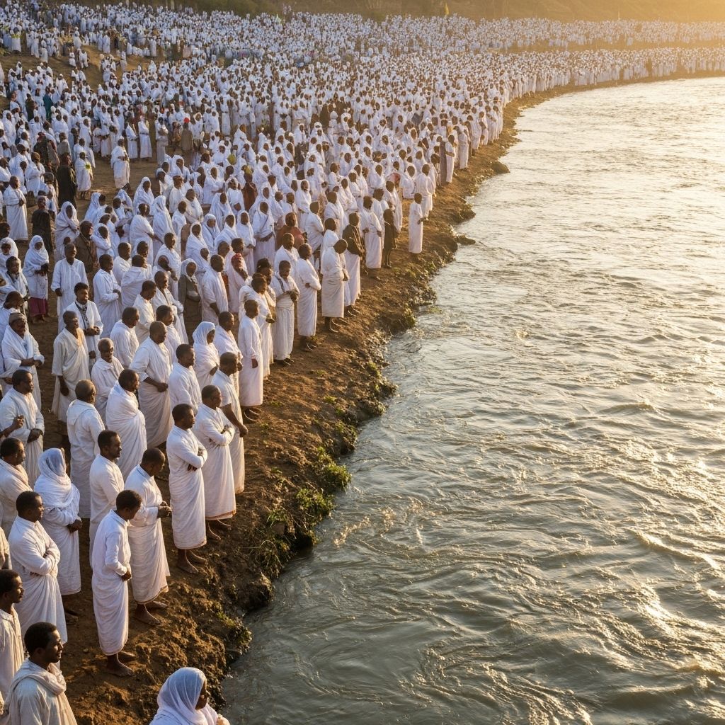 Oromo community gathering for Irreecha ceremony by water